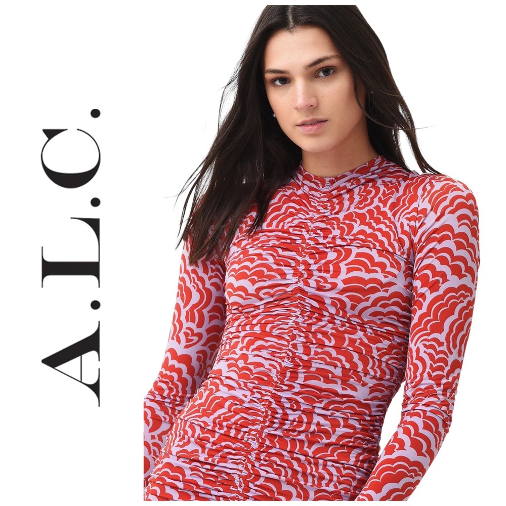 A.L.C. Ansel Midi Dress Ruched Print